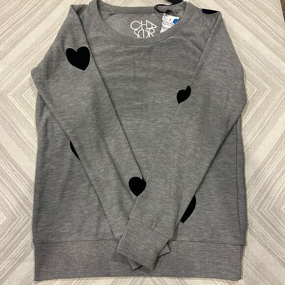 Chaser Women’s Heather Grey with Soft Black Heart Swestshirt - Picture 1 of 5